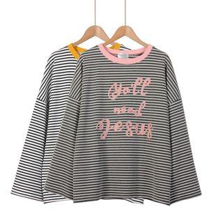 Long-sleeve Striped Lettering Top