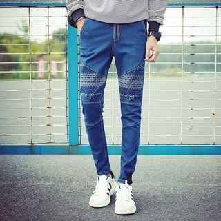 Patterned Panel Jeans