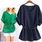 Bow V-neck Short-sleeve Top