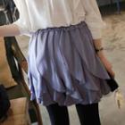 Frill Trim Chiffon A-line Mini Skirt Purplish Blue - One Size