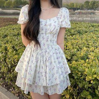 Puff Sleeve Floral A-line Dress