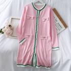 Striped Long Knit Cardigan Pink - One Size