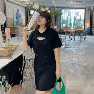 Short-sleeve Cutout Hooded Mini Dress