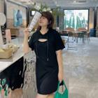 Short-sleeve Cutout Hooded Mini Dress