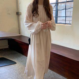 Long-sleeve Plain Maxi Dress Almond - One Size