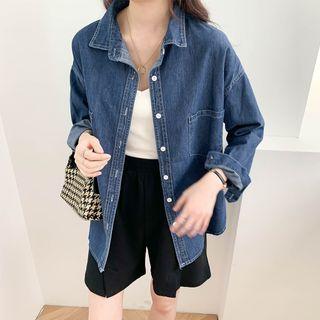 Washed Denim Button-up Shirt Denim Blue - One Size