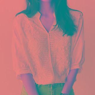 Eyelet Lace Open-placket Blouse