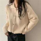 Polo-neck Ribbed Knit Sweater