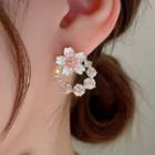 Floral Hoop Ear Stud Silver Earring - White - One Size
