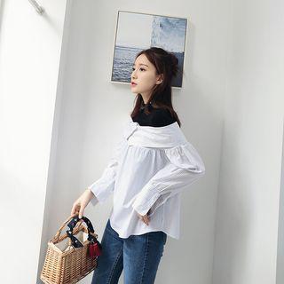 Striped Mock Two-piece Blouse White - One Size