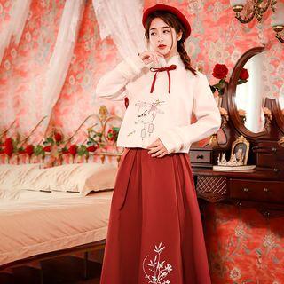 Set: Embroidered Hanfu Top + Midi A-line Skirt