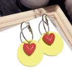 Heart & Disc Dangle Earring 1 Pair - Steel Earrings - Yellow - One Size