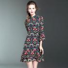 Floral Print Bell-sleeve A-line Chiffon Dress