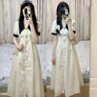 Short-sleeve Two Tone A-line Midi Polo Dress