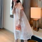 Set: Crew-neck Short-sleeve T-shirt Dress + Spaghetti Strap Dress