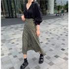Long-sleeve Blouse / Midi Printed Slit A-line Skirt