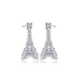 Fashion And Simple Paris Tower Stud Earrings With Cubic Zirconia Silver - One Size