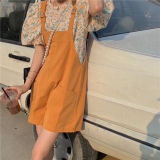 Puff-sleeve Floral Blouse / Wide-leg Jumper Shorts