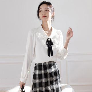 Ribbon Accent Frill Trim Shirt