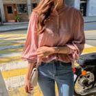 Frill-detail Button-down Blouse Pink - One Size