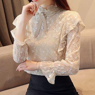 Mock Neck Ruffle-trim Blouse