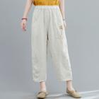 Plain High-waist Embroidered Cropped Pants