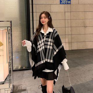 Long-sleeve Shirt / Reversible Plaid Poncho