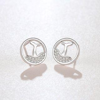 925 Sterling Silver Rhinestone Mermaid Tail Earring 1 Pair - Fish Tail Earrings - One Size