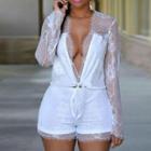 Long-sleeve Paneled Lace-up Playsuit