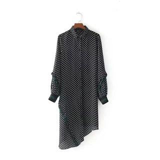 Asymmetric Hem Polka Dot Shirtdress