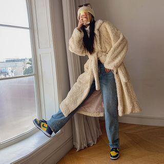 Single-breasted Long Dumble Coat With Sash