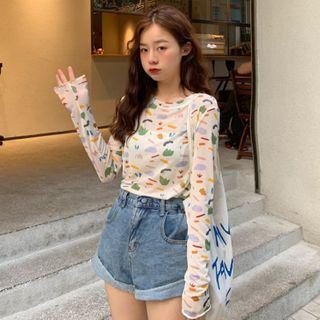 Long-sleeve All Over Print T-shirt As Shown In Figure - One Size
