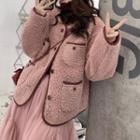 Plain Buttoned Jacket / Fleece Jacket / Mesh Midi Skirt