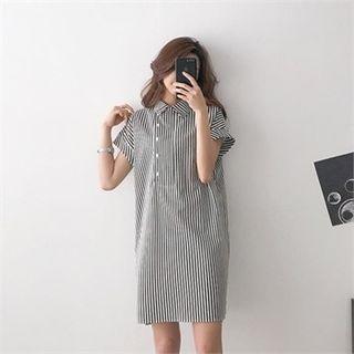 Stripe Half-placket H-line Shirtdress