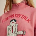 Cartoon Print Mock-neck Knit Vest