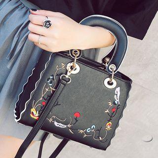 Faux-leather Embroidered Hand Bag