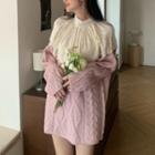 Mock-neck Cable Knit Sweater Pink - One Size