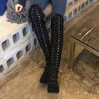 Square-toe Lace-up Over-the-knee Boots