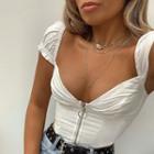 Ruffled Trim V-neck Crop Top