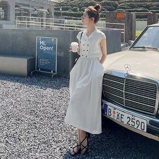 Sleeveless Double Breasted Midi A-line Dress