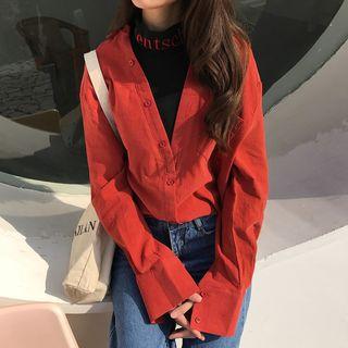 Mock-neck Mock Two-piece Shirt