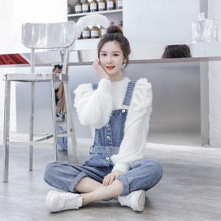 Fringed Trim Pullover / Denim Cropped Jumper Pants / Set