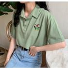 Short-sleeve Cactus Embroidered T-shirt