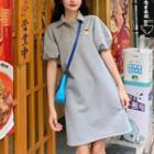 Puff-sleeve Heart Embroidered Collared Mini T-shirt Dress