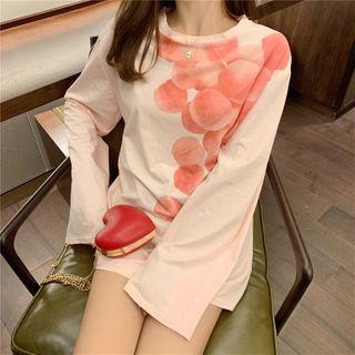Printed Bell-sleeve T-shirt Pink - One Size