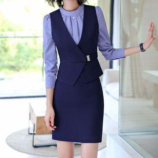 Faux Pearl Blouse / Sleeveless Sheath Dress