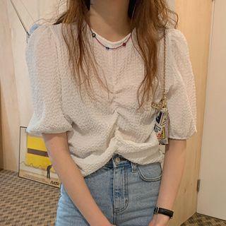 Short-sleeve Crinkled Top As Shown In Figure - One Size