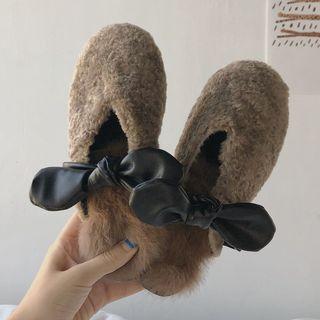 Bow Accent Fluffy Mules