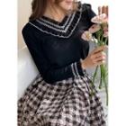 V-neck Stitched Pleated-trim Top