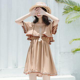 Short-sleeve Fringe A-line Dress